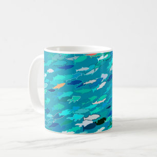 Blue, white, turquoise school of fish coffee mug