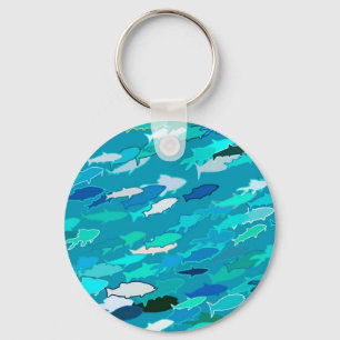 Blue, white, turquoise school of fish keychain