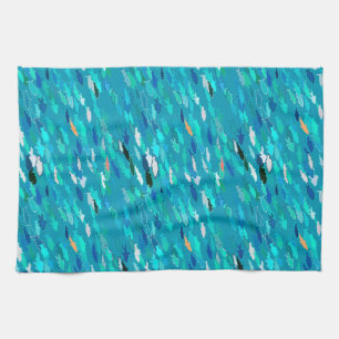 Blue, white, turquoise school of fish kitchen towel