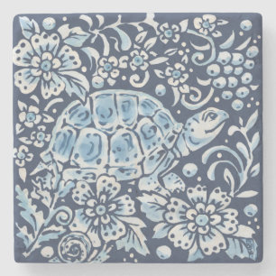 Blue & White Turtle Woodland Animal Floral Delft Stone Coaster