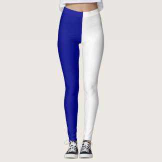 Blue White Two Tone Split Half Design Leggings