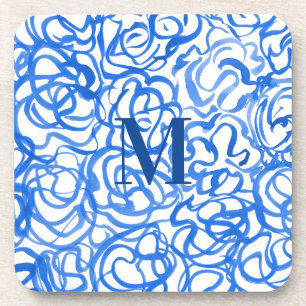Blue White Unique Watercolor Swirls Coaster