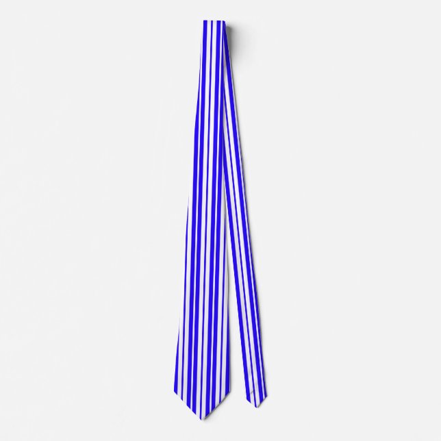Blue White Vertical Stripes Pattern Tie (Front)