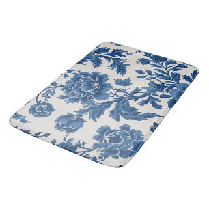 Blue & White Victorian-inspired Floral Print Bath Mat