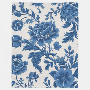 Blue & White Victorian-inspired Floral Print Fleece Blanket