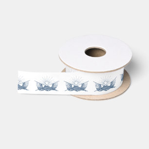Blue & White Vintage American Flags w/Shining Star Satin Ribbon