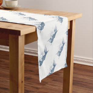 Blue & White Vintage American Flags w/Shining Star Short Table Runner
