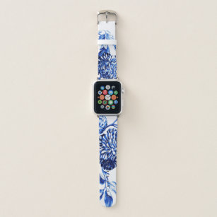 Blue White Vintage Botanical Floral Toile Flower Apple Watch Band