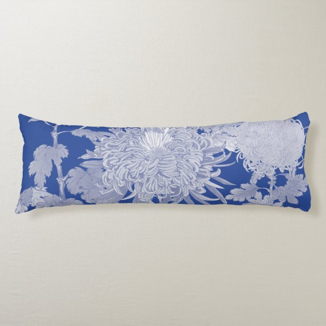 Blue White Vintage Chinoiserie Floral  Body Pillow (Front)