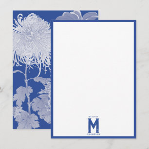 Blue White Vintage Chinoiserie Floral Monogram Card