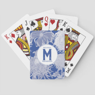 Blue White Vintage Chinoiserie Floral Monogram Playing Cards