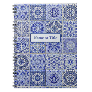 Blue & White Vintage Decorative Tiles - Your text Notebook