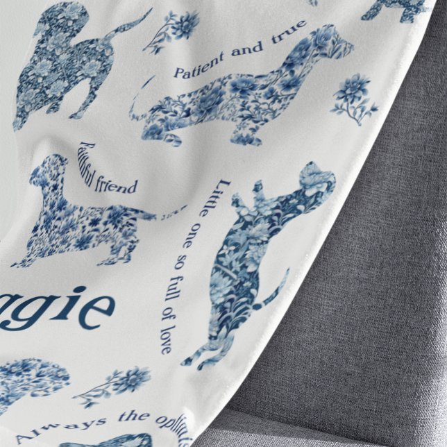 Blue White Vintage Delft Dachshund Fleece Blanket (Creator Uploaded)