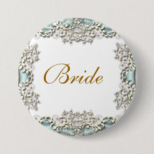 Blue white vintage filigree photo 3 inch round button