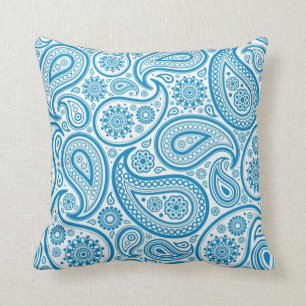 Blue & White Vintage Floral Paisley Throw Pillow