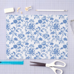 Blue White Vintage Floral Toile Pattern Tissue Paper