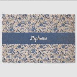 Blue White Vintage Floral Toile Personalized Name