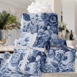Blue & White Vintage Flowers Floral Wrapping Paper Sheet<br><div class="desc">An indigo blue and white floral wrapping paper featuring vintage flowers of dahlias,  ranunculus,  roses and asters among the many. This is a vintage paper digitally recreated and colour-toned.</div>