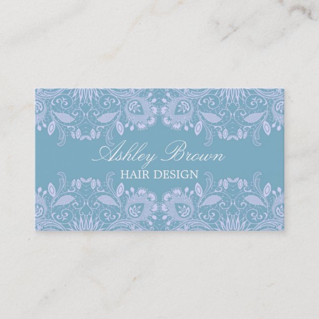 Blue & White Vintage Lace Business Card (Front)