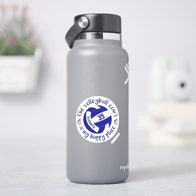 blue white volleyball court my happy place (HydroFlask)