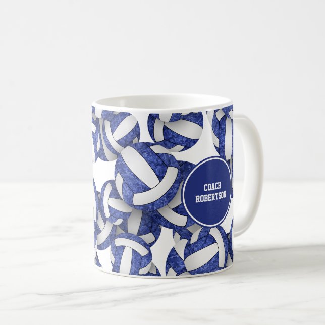 blue white volleyball team colours coach name coffee mug (Front Right)