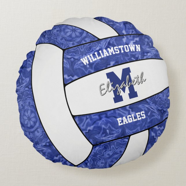 blue white volleyball team colours girl sports roo round pillow (Front)