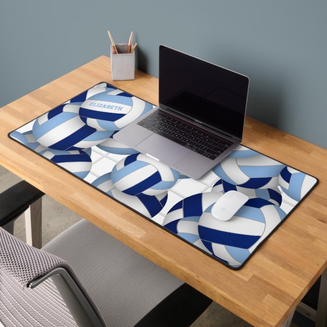 Blue white volleyballs pattern personalized  desk mat (Office 2)