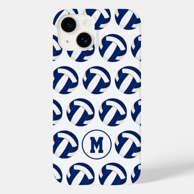 blue white volleyballs pattern with monogram Case-Mate iPhone case (Back)
