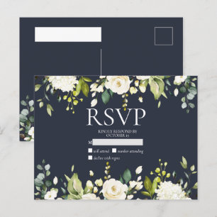 Blue & White Watercolor Floral Drop No Menu RSVP