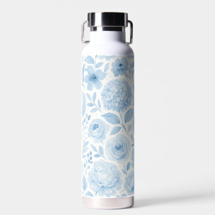 Blue White Watercolor Floral Pattern Water Bottle