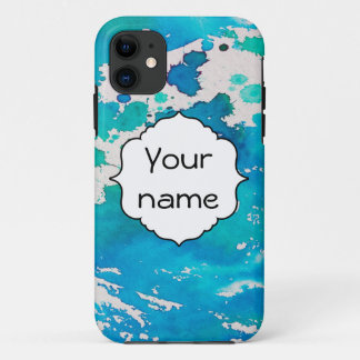Blue white watercolor splashes iPhone 11 case
