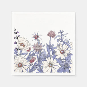 Blue White Watercolor Wildflowers Decoupage  Napkin