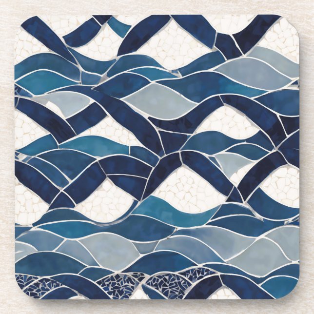 Blue White Wave Pattern 01 Coaster (Front)