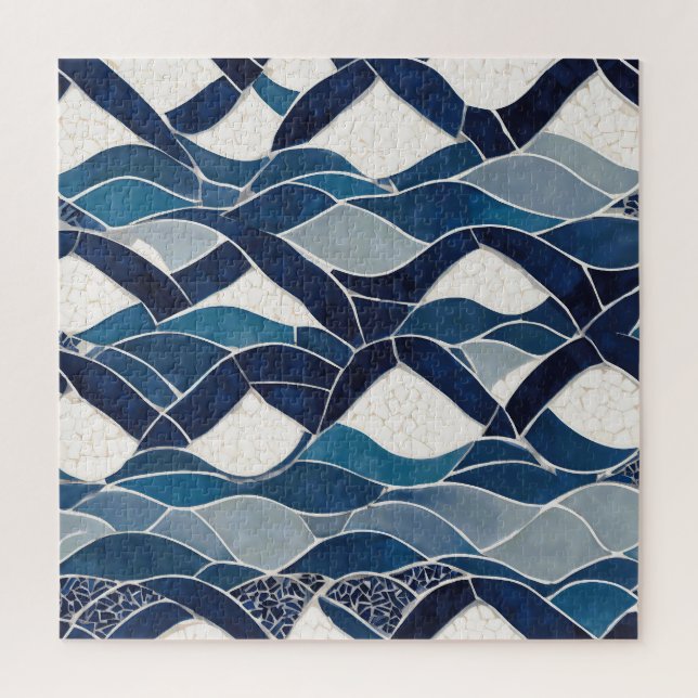 Blue White Wave Pattern 01 Jigsaw Puzzle (Vertical)