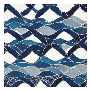Blue White Wave Pattern 01 Photo Print