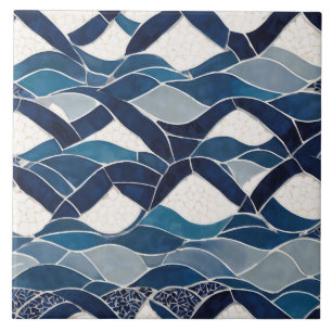 Blue White Wave Pattern 01 Tile