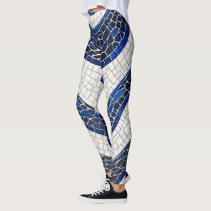 Blue White Wave Pattern 04 Leggings