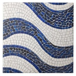 Blue White Wave Pattern 04 Tile