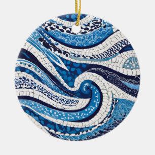Blue White Wave Pattern 05 Ceramic Ornament