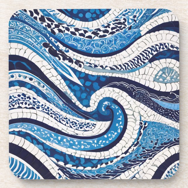 Blue White Wave Pattern 05 Coaster (Front)