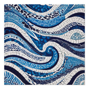 Blue White Wave Pattern 05 Poster