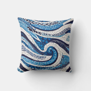 Blue White Wave Pattern 05 Throw Pillow