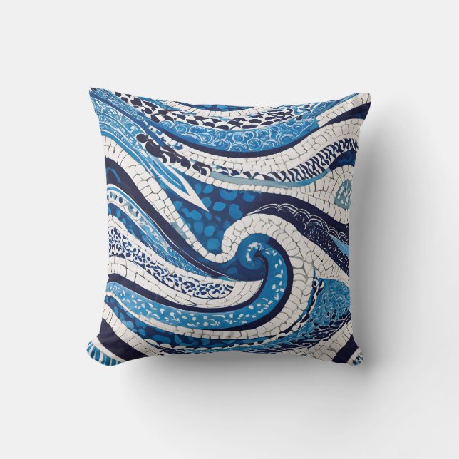 Blue White Wave Pattern 05 Throw Pillow (Front)