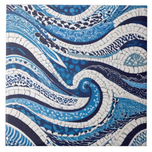 Blue White Wave Pattern 05 Tile