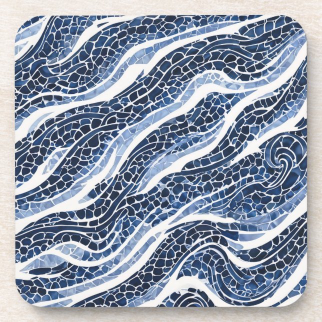Blue White Wave Pattern 15 Coaster (Front)