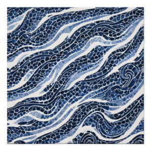 Blue White Wave Pattern 15 Poster