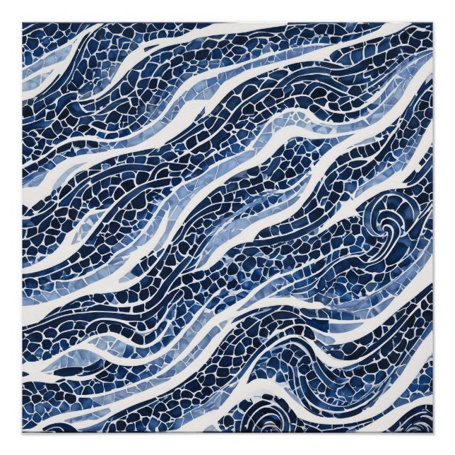 Blue White Wave Pattern 15 Poster (Front)