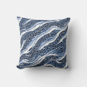 Blue White Wave Pattern 15 Throw Pillow