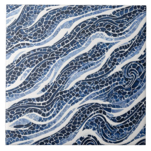 Blue White Wave Pattern 15 Tile