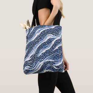 Blue White Wave Pattern 15 Tote Bag